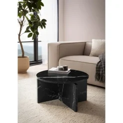 Rootz Moderne sofabord - Round Black Look - Stilfuldt lavt bord - Anti -slip -puder - 60 cm x 60 cm x 33 cm