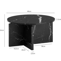 Rootz Moderne sofabord - Round Black Look - Stilfuldt lavt bord - Anti -slip -puder - 60 cm x 60 cm x 33 cm