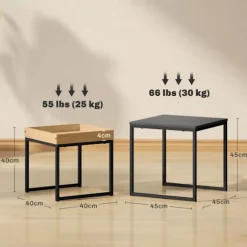 Rootz Moderne sofabordsæt - sofaborde - sideborde - holdbart MDF -stål - 45x45x45cm & 40x40x40cm