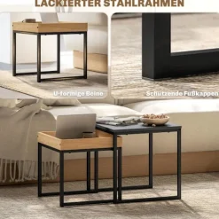 Rootz Moderne sofabordsæt - sofaborde - sideborde - holdbart MDF -stål - 45x45x45cm & 40x40x40cm