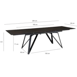 Rootz Moderne spisebord - Stort spisebord - Rektangulært spisebord - Sæder 12 - 180-260 cm x 95 cm x 76 cm