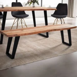 Rootz moderne spisestuebænk - massiv træbænk - trækantdesign - akacietræ - metalben - 160 cm x 40 cm x 45,5 cm