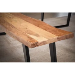 Rootz moderne spisestuebænk - massiv træbænk - trækantdesign - akacietræ - metalben - 160 cm x 40 cm x 45,5 cm