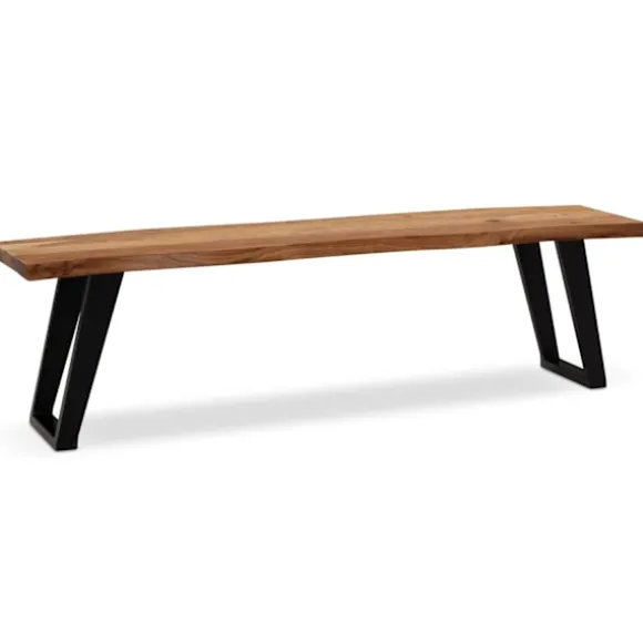 Rootz moderne spisestuebænk - træbænk - live kantbænk - akacietræ - U-formede metalben - 140 cm x 40 cm x 45,5 cm
