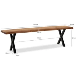 Rootz moderne spisestuebænk - sæde i massivt træ - design af trækant - metal x ben - håndlavet - 160 cm x 40 cm x 45,5 cm - gyldenbrun