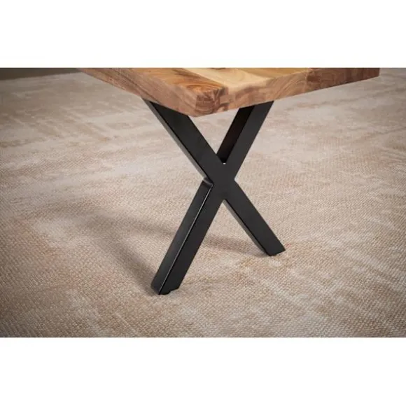 Rootz moderne spisestuebænk - sæde i massivt træ - design af trækant - metal x ben - håndlavet - 160 cm x 40 cm x 45,5 cm - gyldenbrun