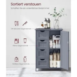 Rootz Mørkegrå Badeværelsesskab - Opbevaringsorganisering - MDF-møbler - Rummelige skuffer - Justerbar hylde - 30cm x 55cm x 82cm