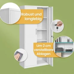 Rootz Multi -Purpose File Cabinet - Storage Cabinet - Powder -Coated Steel - Holdable - 40x80x180cm - Matt White