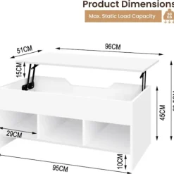Rootz multifunktionelt løftesofabord - konvertibelt bord - Justerbart skrivebord - pladsbesparende, alsidigt, holdbart - Klasse E1 træ - 96 cm x 45 cm | Fyndiq