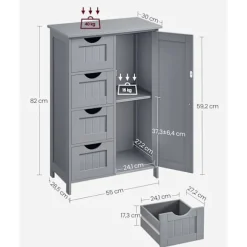 Rootz Mystical Grey Badeværelsesskab - Opbevaringsenhed - Organizer - MDF-materiale - 30 cm x 55 cm x 82 cm - Letvægts - Robust - Nem montering