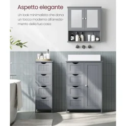 Rootz Mystical Grey Badeværelsesskab - Opbevaringsenhed - Organizer - MDF-materiale - 30 cm x 55 cm x 82 cm - Letvægts - Robust - Nem montering