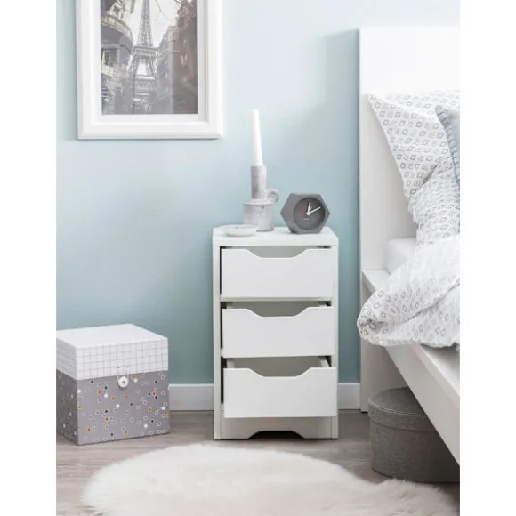 Rootz natkonsol 31x49x31 cm hvid mat med 3 skuffer - Hvidt sengebord med opbevaringsplads - Natbord Simple Modern - Natbord Klein - Natbord soveværels | Fyndiq
