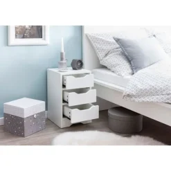 Rootz natkonsol 31x49x31 cm hvid mat med 3 skuffer - Hvidt sengebord med opbevaringsplads - Natbord Simple Modern - Natbord Klein - Natbord soveværels | Fyndiq