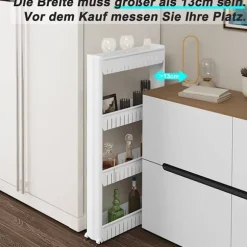 Rootz Nichevogn - Hvid køkkenvogn - Slankt design - 4-lags reoler - Høje kanter - Nem montering - Kompakt - Aftagelige hjul