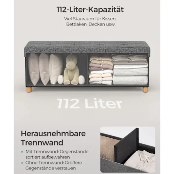 Rootz opbevaring osmannisk bænk - Mørkegrå osmannisk - Polstret bænk - Imiteret linned - Skumpolstring - MDF-ramme - 38 cm x 110 cm x 40 cm - 112 lite | Fyndiq