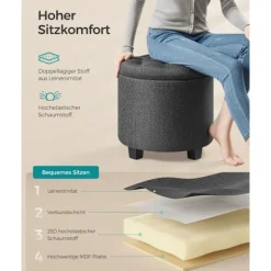 Rootz Opbevaring Ottoman - Fodstøttesæde - Pladsbesparende skammel - MDF-ramme - Linnedbetræk - 45 cm x 45 cm x 44,5 cm