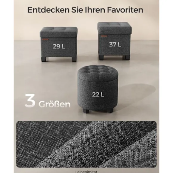 Rootz Opbevaring Ottoman - Fodstøttesæde - Pladsbesparende skammel - MDF-ramme - Linnedbetræk - 45 cm x 45 cm x 44,5 cm