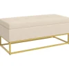 Rootz Opbevaringsbænk - Dekorative knapsyning - Flanelllook - Guldstålben - Beige - 110 x 47 x 46,5 cm