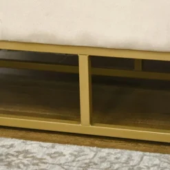 Rootz Opbevaringsbænk - Dekorative knapsyning - Flanelllook - Guldstålben - Beige - 110 x 47 x 46,5 cm