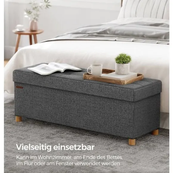 Rootz Opbevaringsbænk - Osmannisk - Sammenfoldelig Stol - Imiteret linned - Skum - MDF - 38 cm x 110 cm x 40 cm - 10 kg - 300 kg Kapacitet