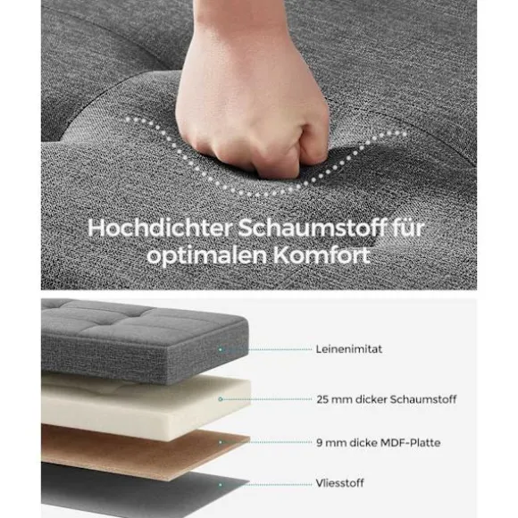 Rootz Opbevaringsbænk - Osmannisk - Sammenfoldelig Stol - Imiteret linned - Skum - MDF - 38 cm x 110 cm x 40 cm - 10 kg - 300 kg Kapacitet