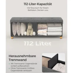 Rootz Opbevaringsbænk - Osmannisk - Sammenfoldelig Stol - Imiteret linned - Skum - MDF - 38 cm x 110 cm x 40 cm - 10 kg - 300 kg Kapacitet