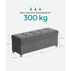 Rootz Opbevaringsbænk - Osmannisk - Sammenfoldelig Stol - Imiteret linned - Skum - MDF - 38 cm x 110 cm x 40 cm - 10 kg - 300 kg Kapacitet
