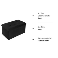 Rootz Opbevaringsbænk - Osmannisk - Siddekiste - Fløjlskammel - Møbelkoffert - Polstret æske - Sort - 76x37,5x38 cm
