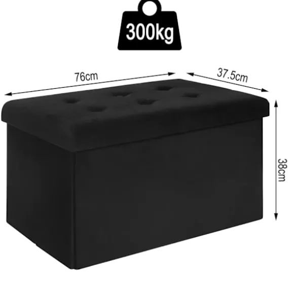 Rootz Opbevaringsbænk - Osmannisk - Siddekiste - Fløjlskammel - Møbelkoffert - Polstret æske - Sort - 76x37,5x38 cm