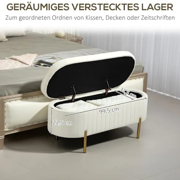 Rootz opbevaringsbænk med hængslet låg - polstret sæde - fløjlsstof - 19 gallons opbevaring - 108 cm x 43,5 cm