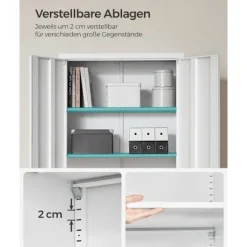 Rootz Opbevaringsskab - Grå Hvid - Stål Organizer - Pulverlakeret - Heavy-Duty hylder - 40cm x 80cm x 180cm