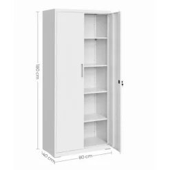 Rootz Opbevaringsskab - Grå Hvid - Stål Organizer - Pulverlakeret - Heavy-Duty hylder - 40cm x 80cm x 180cm