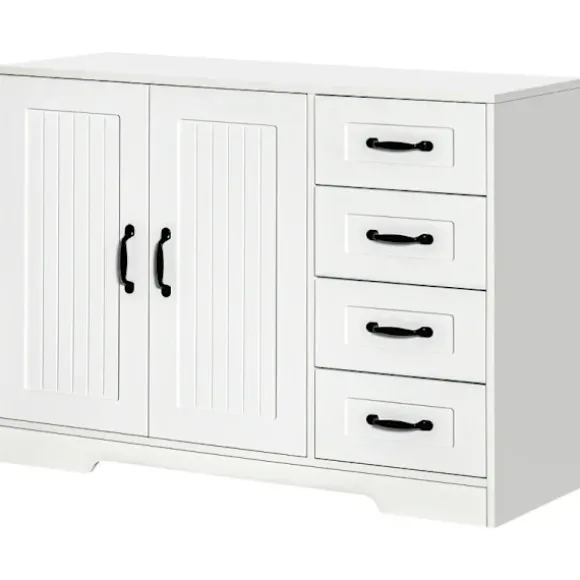 Rootz Opbevaringsskab - Skænk Kommode - Moderne Stil - 4 skuffer - 1 skab - Spånplade - Hvid - 105 Cm X 40 Cm X 76 Cm