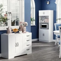 Rootz Opbevaringsskab - Skænk Kommode - Moderne Stil - 4 skuffer - 1 skab - Spånplade - Hvid - 105 Cm X 40 Cm X 76 Cm