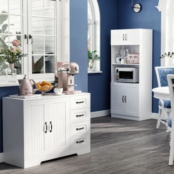 Rootz Opbevaringsskab - Skænk Kommode - Moderne Stil - 4 skuffer - 1 skab - Spånplade - Hvid - 105 Cm X 40 Cm X 76 Cm