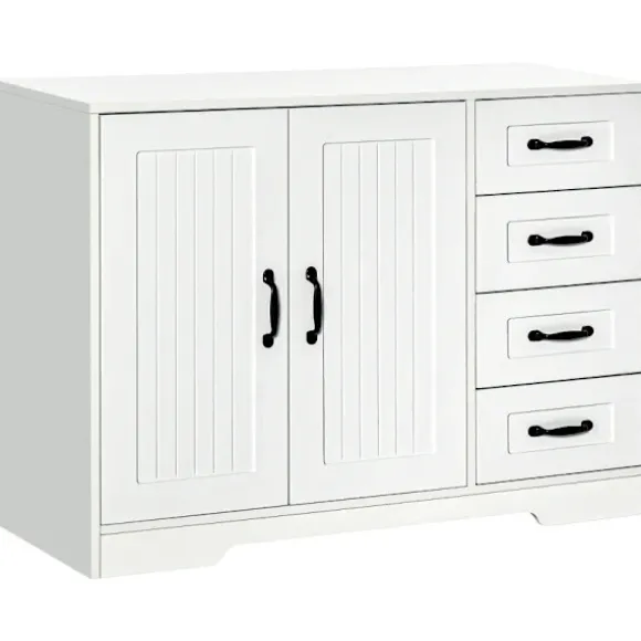 Rootz Opbevaringsskab - Skænk Kommode - Moderne Stil - 4 skuffer - 1 skab - Spånplade - Hvid - 105 Cm X 40 Cm X 76 Cm