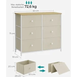 Rootz Opbevaringsskab - Skuffe Organizer - Spånplade Stålstof - Camel Yellow Creme White - 30cm x 80cm x 71cm - Letvægts - Rummelig - Nem montering