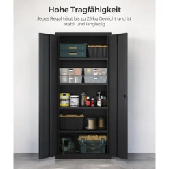 Rootz Opbevaringsskab - Sort metalskab - Stort klædeskab - Pulverlakeret stål - 40 cm x 80 cm x 180 cm - 40,5 kg - 25 kg kapacitetshylder