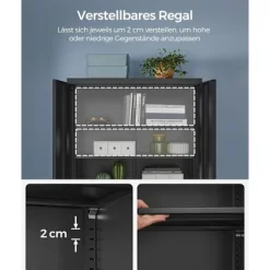 Rootz Opbevaringsskab - Sort metalskab - Stort klædeskab - Pulverlakeret stål - 40 cm x 80 cm x 180 cm - 40,5 kg - 25 kg kapacitetshylder