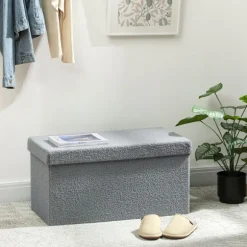 Rootz Opbevaringsskammel - Polstret bænk - Fodstøtte - 84L Opbevaring - 76 cm x 38 cm - Grå