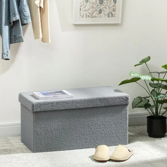Rootz Opbevaringsskammel - Polstret bænk - Fodstøtte - 84L Opbevaring - 76 cm x 38 cm - Grå