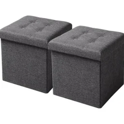 Rootz Opbevaringsskammel - Foldebænk - Ottoman - MDF & linned - 38L opbevaring - Åndbart betræk - 37,5 cm x 38 cm x 37,5 cm