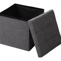 Rootz Opbevaringsskammel - Foldebænk - Ottoman - MDF & linned - 38L opbevaring - Åndbart betræk - 37,5 cm x 38 cm x 37,5 cm