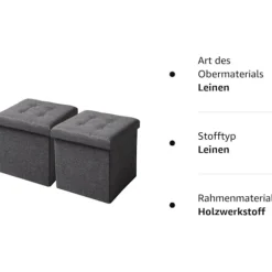 Rootz Opbevaringsskammel - Foldebænk - Ottoman - MDF & linned - 38L opbevaring - Åndbart betræk - 37,5 cm x 38 cm x 37,5 cm