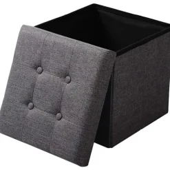 Rootz Opbevaringsskammel - Siddebænk - Osmannisk - Fodstøtte - Opbevaringsboks - Foldbart sæde - Opbevaringskube - Mørkegrå - 37,5x38x37,5 cm