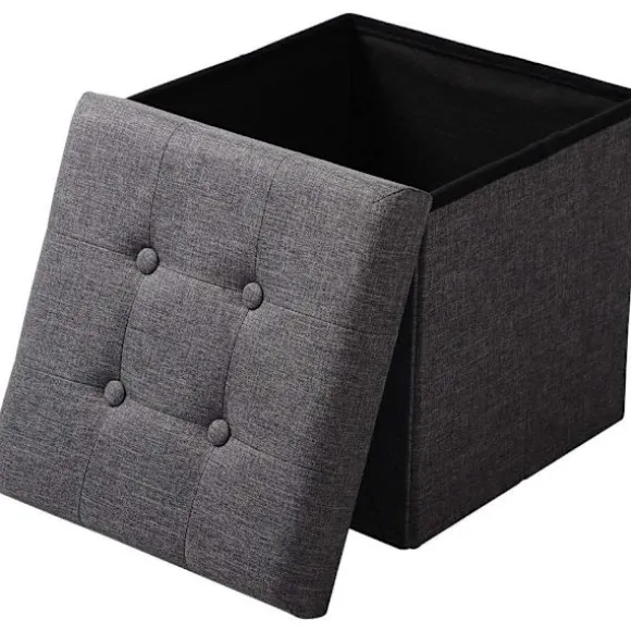 Rootz Opbevaringsskammel - Siddebænk - Osmannisk - Fodstøtte - Opbevaringsboks - Foldbart sæde - Opbevaringskube - Mørkegrå - 37,5x38x37,5 cm