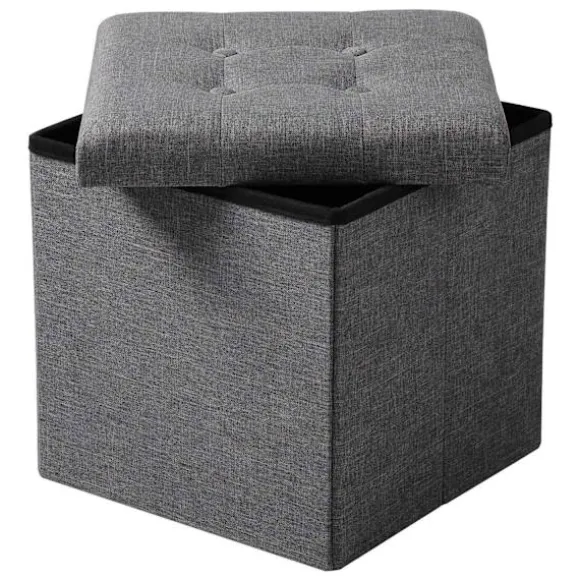 Rootz Opbevaringsskammel - Siddebænk - Osmannisk - Fodstøtte - Opbevaringsboks - Foldbart sæde - Opbevaringskube - Mørkegrå - 37,5x38x37,5 cm