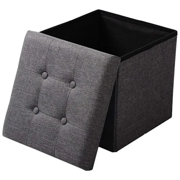 Rootz Opbevaringsskammel - Siddebænk - Osmannisk - Fodstøtte - Opbevaringsboks - Foldbart sæde - Opbevaringskube - Mørkegrå - 37,5x38x37,5 cm