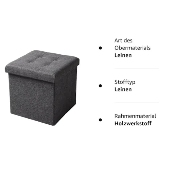 Rootz Opbevaringsskammel - Siddebænk - Osmannisk - Fodstøtte - Opbevaringsboks - Foldbart sæde - Opbevaringskube - Mørkegrå - 37,5x38x37,5 cm