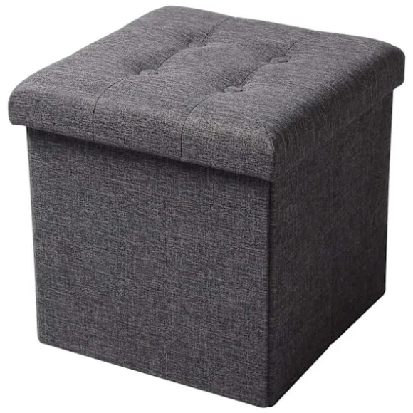 Rootz Opbevaringsskammel - Siddebænk - Osmannisk - Fodstøtte - Opbevaringsboks - Foldbart sæde - Opbevaringskube - Mørkegrå - 37,5x38x37,5 cm